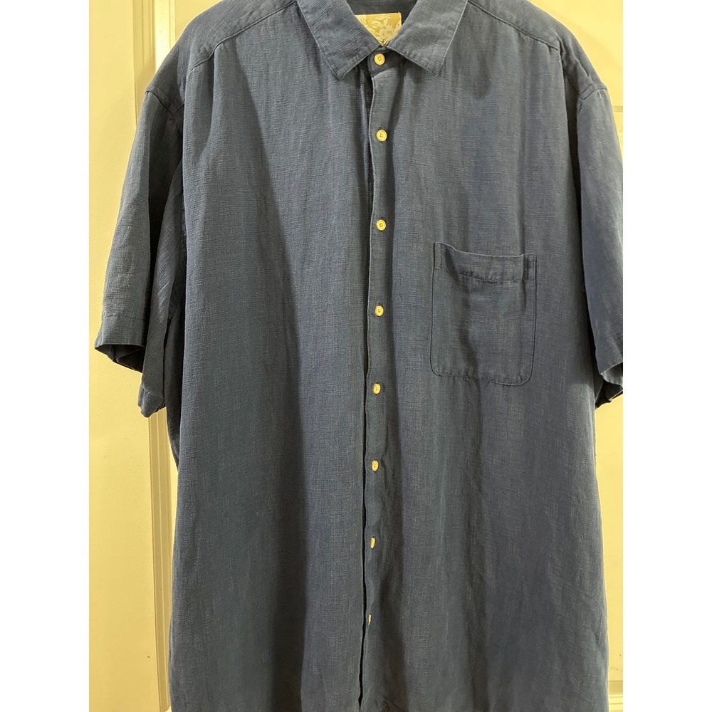 Tasso Elba Island Mens 2XLT Silk Linen Navy Blue Short Sleeve Button Up Shirt - Picture 2 of 7